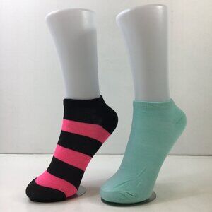 Womens Ankle Socks 2-Pack Mint Green & Hot Pink Striped Black Fun Design